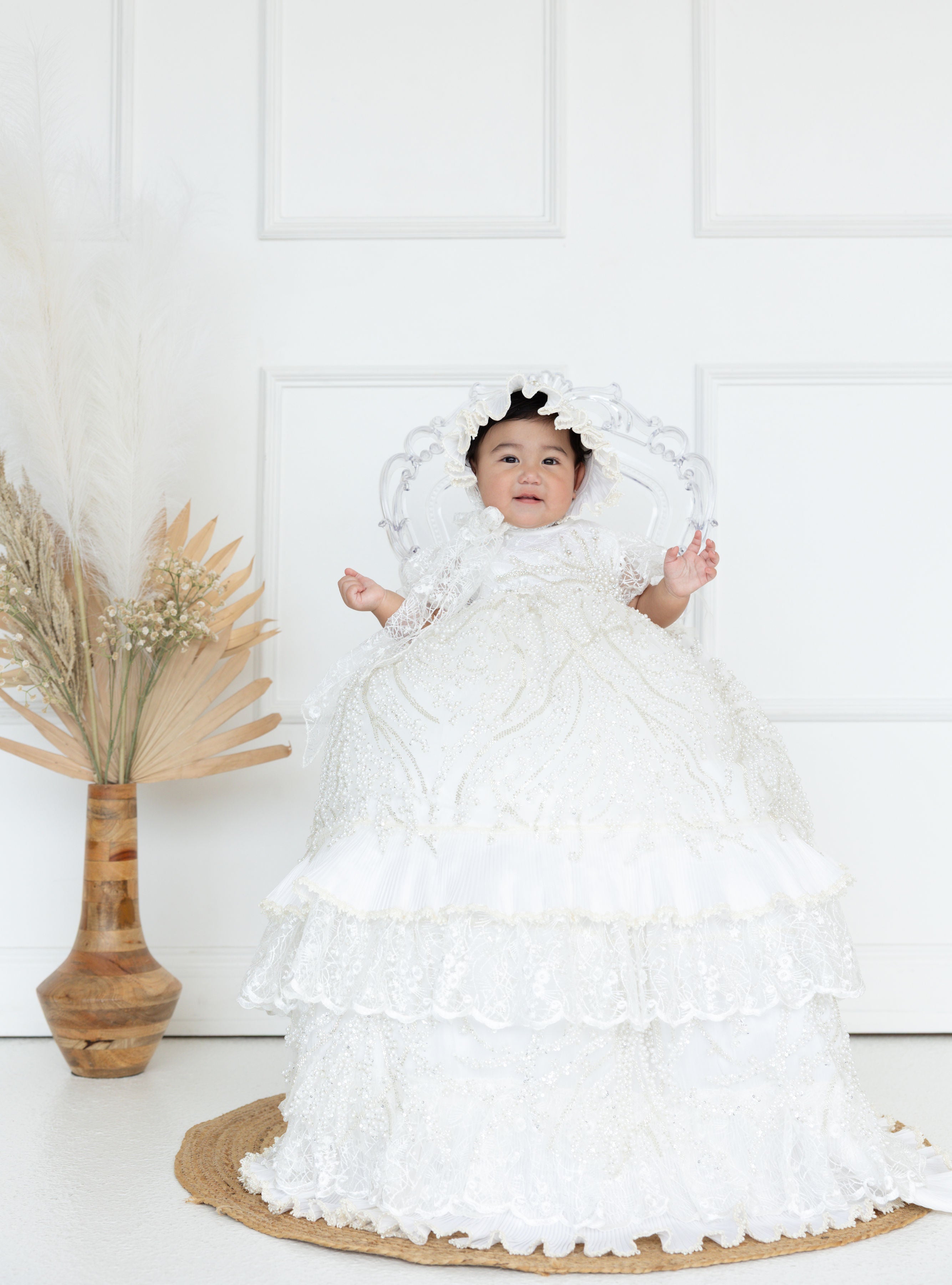 baptism dresses near me Teter Warm Petal Organza Dress 2.5 movement allowance while selecting the dress size Baptism Dress for Baby Girl