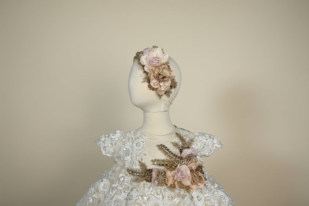 JAQUIE BAPTISM DRESS IN CHAMPAGNE/ ROPON JAQUIE EN TONO CHAMPAGNE