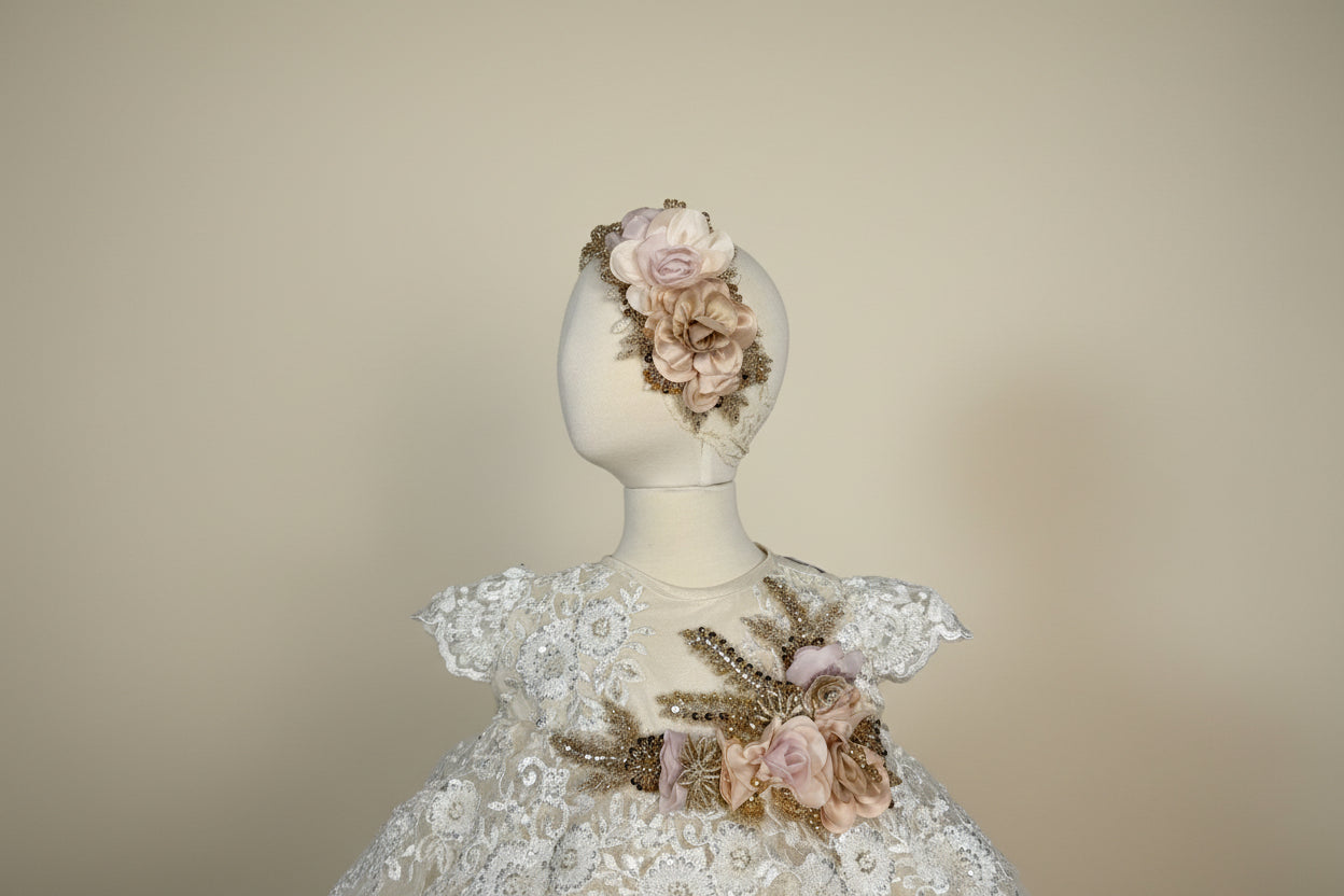 JAQUIE BAPTISM DRESS IN CHAMPAGNE/ ROPON JAQUIE EN TONO CHAMPAGNE