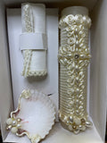 3 piece Cross Baptism Candle Set for boys in Ivory Style 52