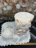 3 piece Girl baptism candle set in ivory