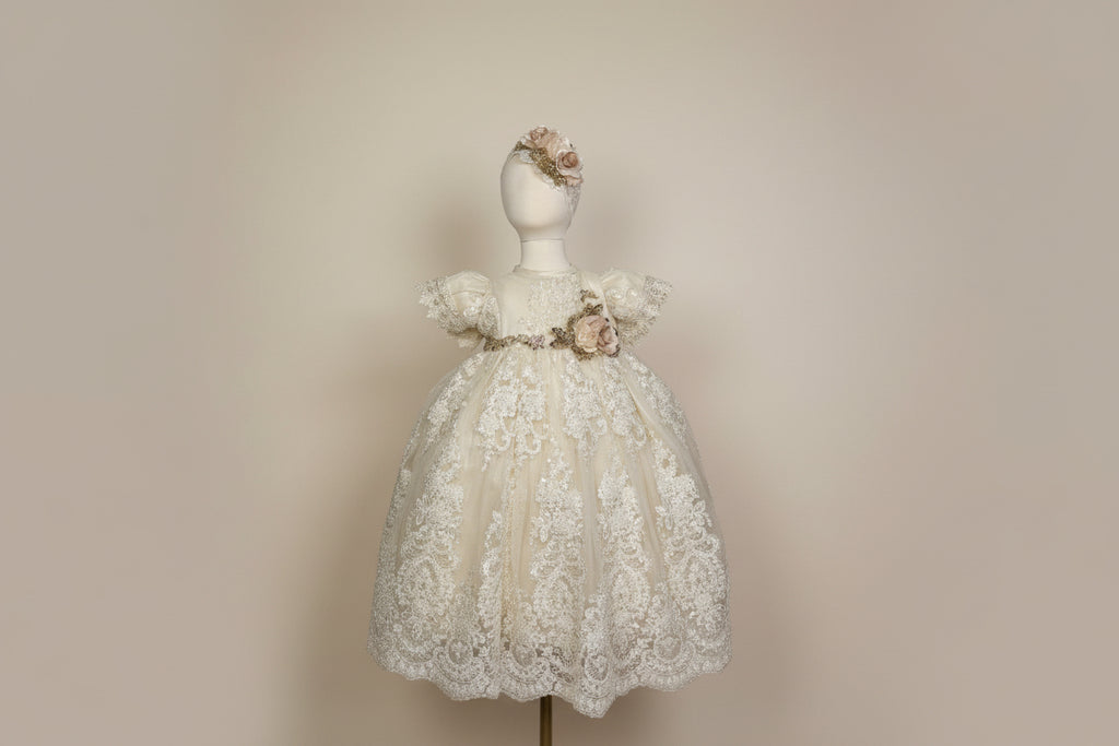 Ropon Angelica tono Champagne/ Angelica Baptism Dress in Champagne