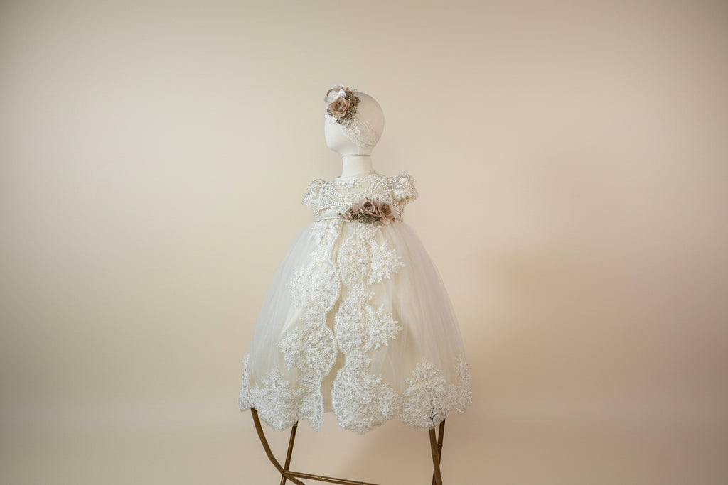 Ropon Atena tono Champagne/ Atena Baptism Dress in Champagne