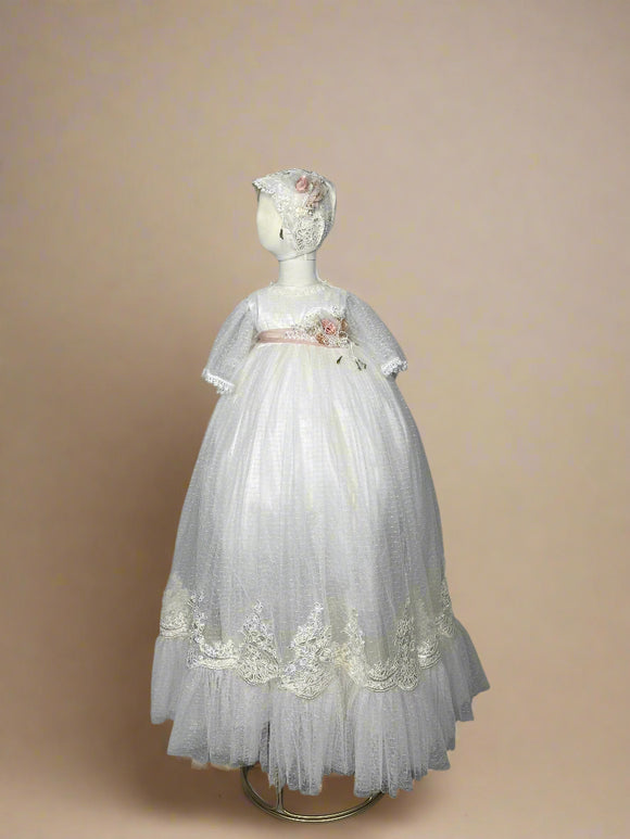 Romina Baptism Dress in Creamy Ivory/ Ropon Romina en tono Perla