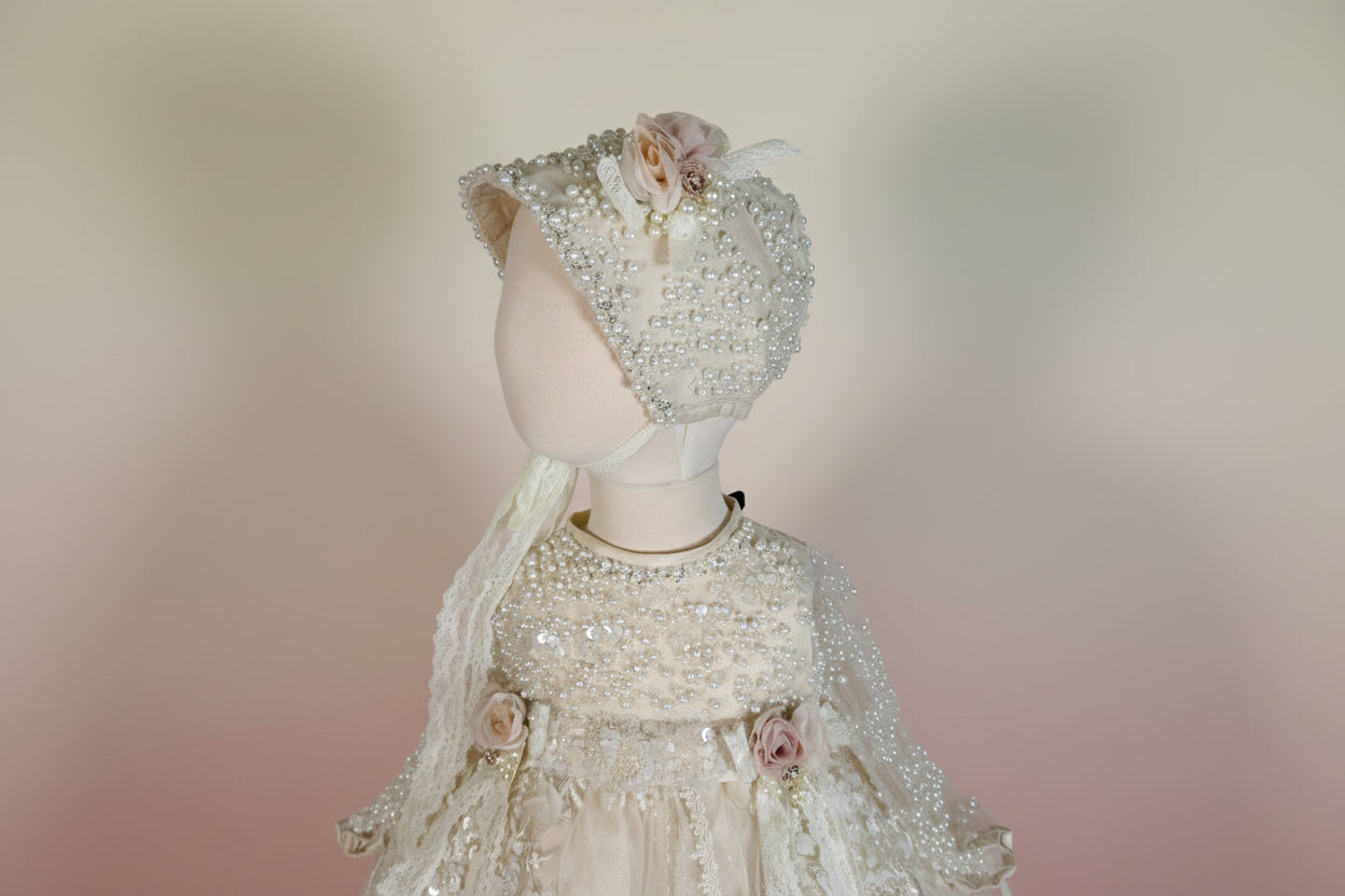 Ropon Aurora tono Champagne/ Aurora Baptism Dress in Champagne