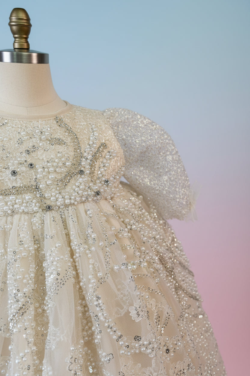 Ropon Jazmin tono champagne / Jazmin Baptism Dress in Champagne