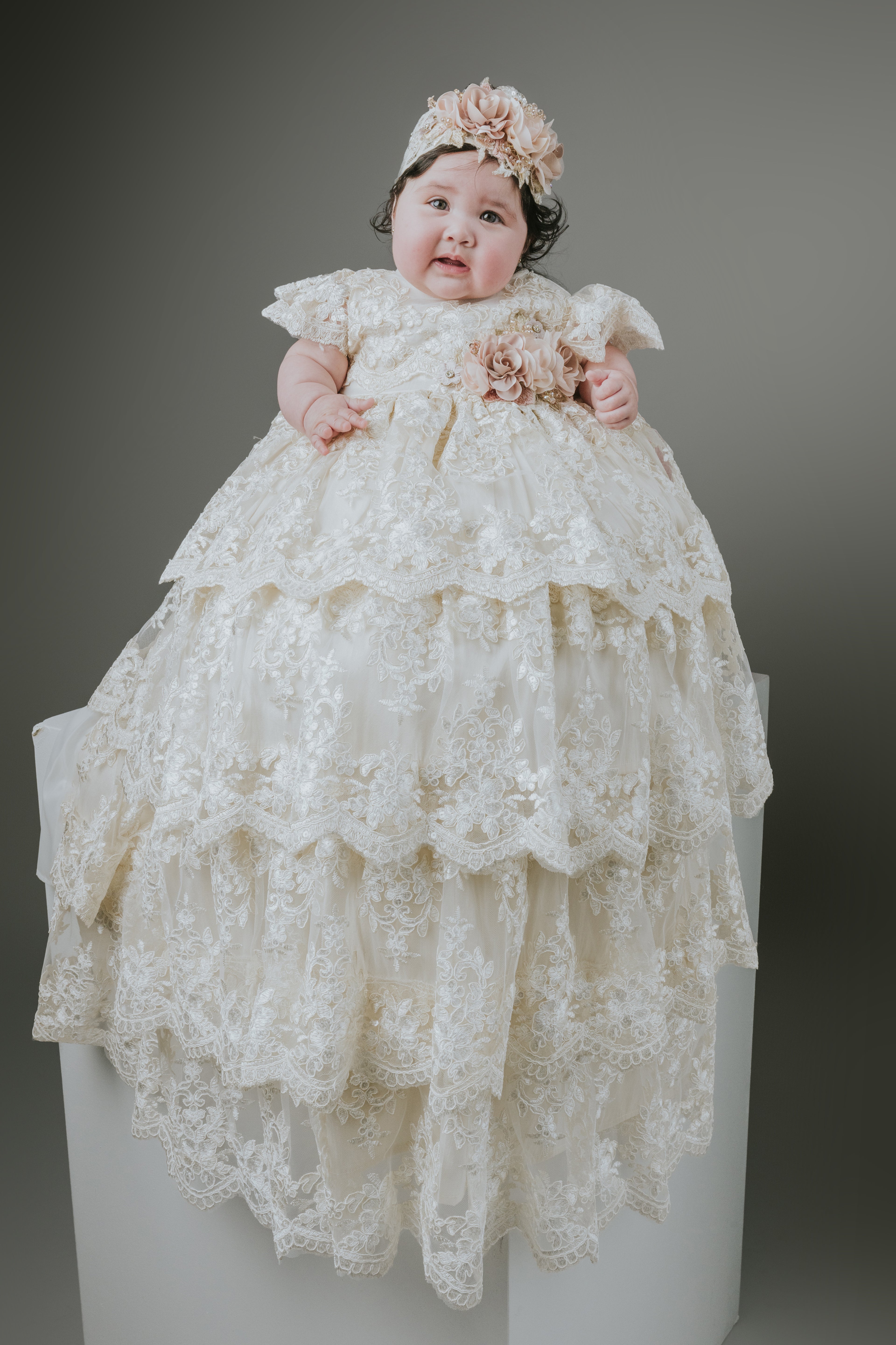 Marina Baptism Dress in Champagne 4 Layers/ Ropon Marina 4 olanes