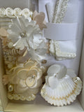 3 piece Girl baptism candle set in ivory Style 99