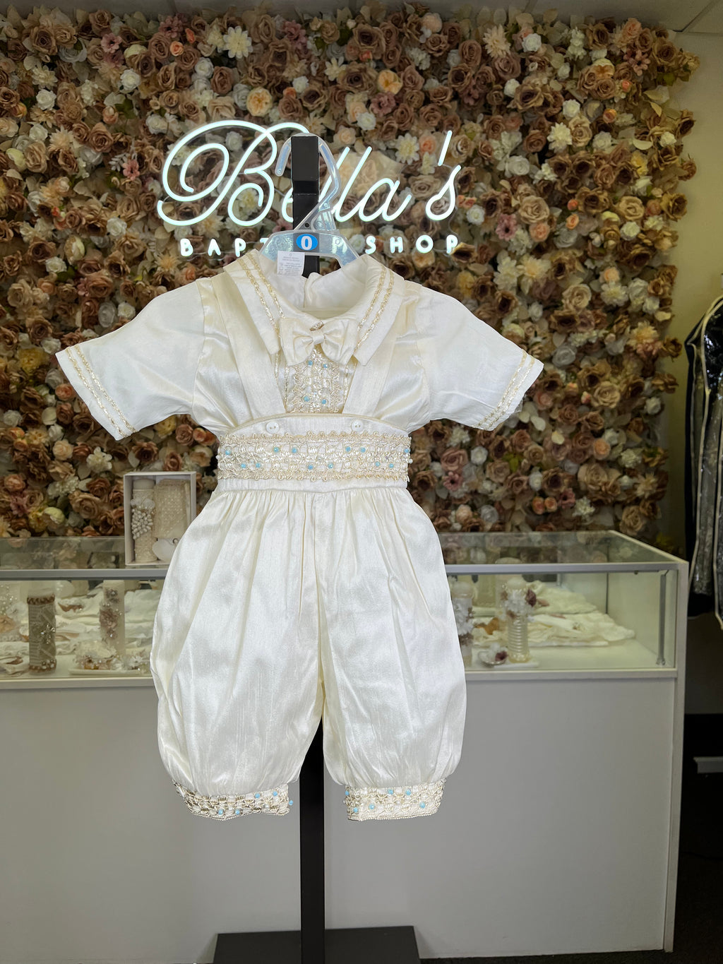Prince Samuel boy outfit in ivory with blue stones FINAL SALE/VENTA FINAL