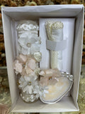 3 piece Girl baptism candle set in ivory Style 101