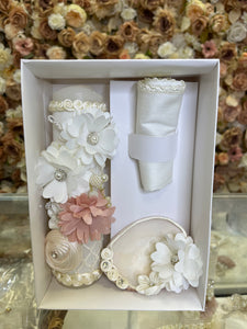 3 piece Girl baptism candle set in ivory Style 104