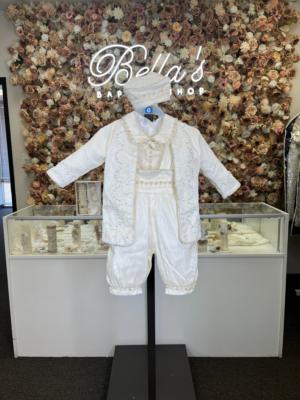 Prince Ricardo boy outfit in ivory with blue stones FINAL SALE/VENTA FINAL