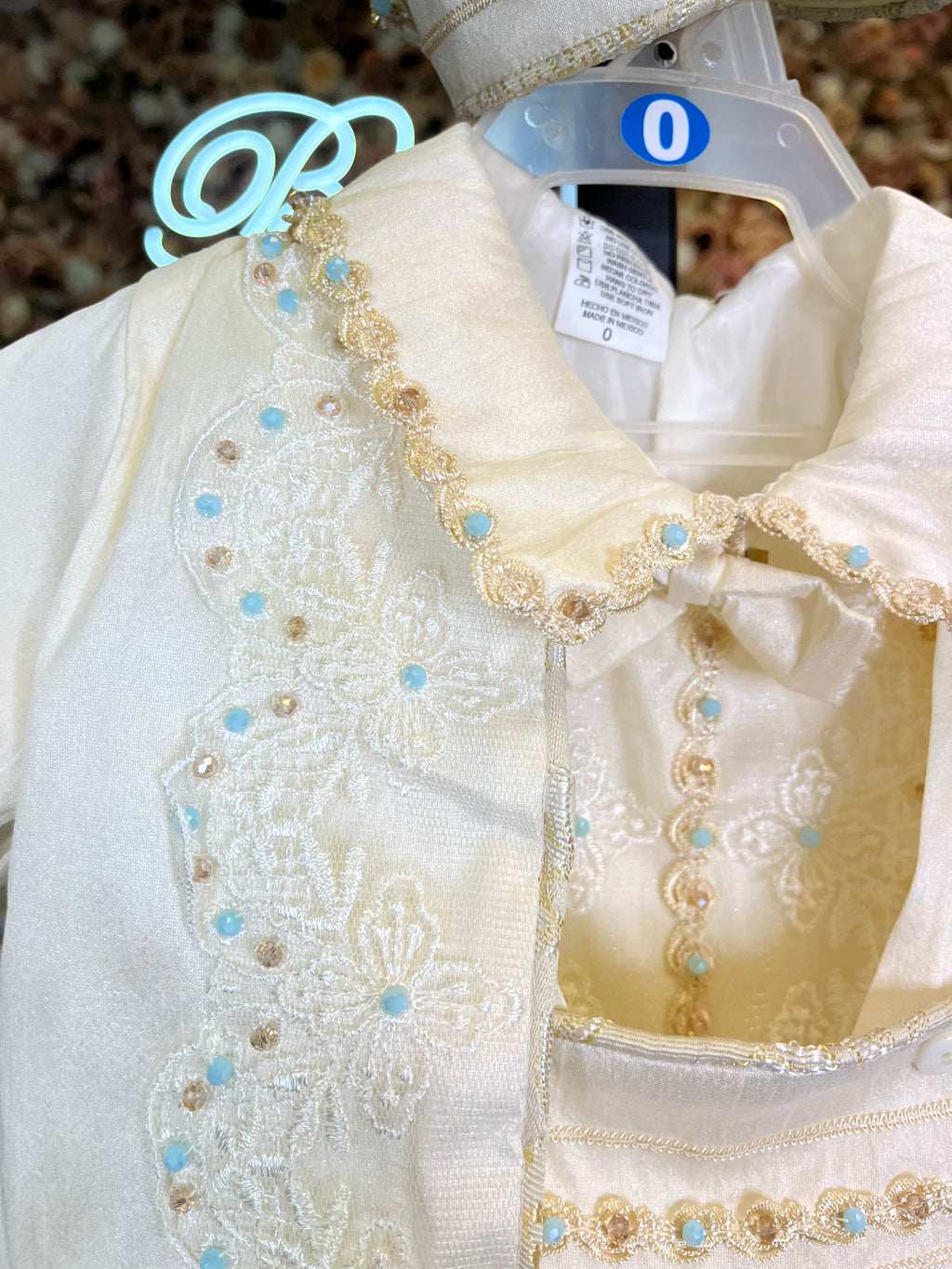 Prince Ricardo boy outfit in ivory with blue stones FINAL SALE/VENTA FINAL
