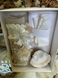 3 piece Girl baptism candle set in ivory Style 99