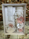 3 piece Girl baptism candle set in ivory Style 102