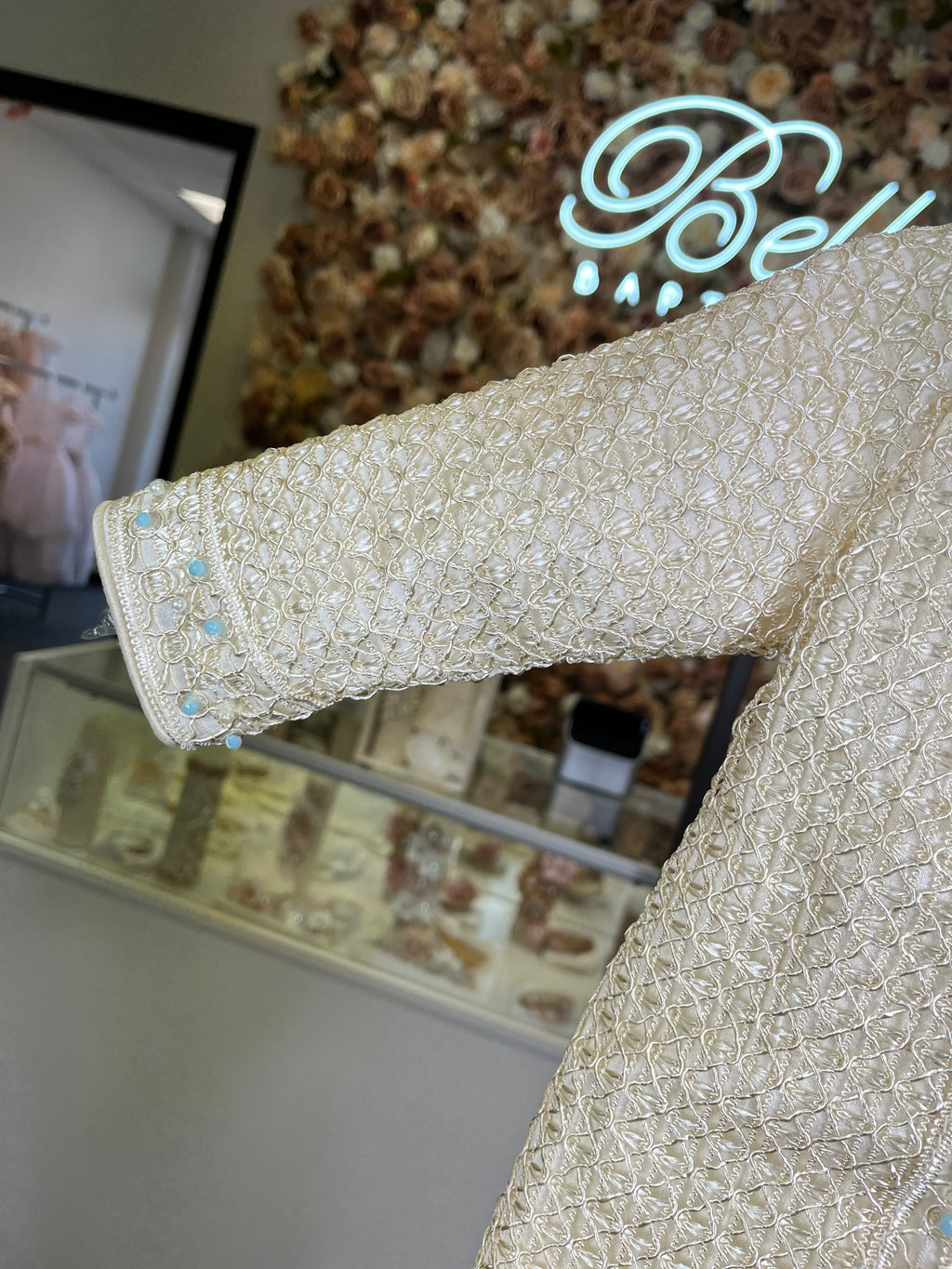 Prince Samuel boy outfit in ivory with blue stones FINAL SALE/VENTA FINAL