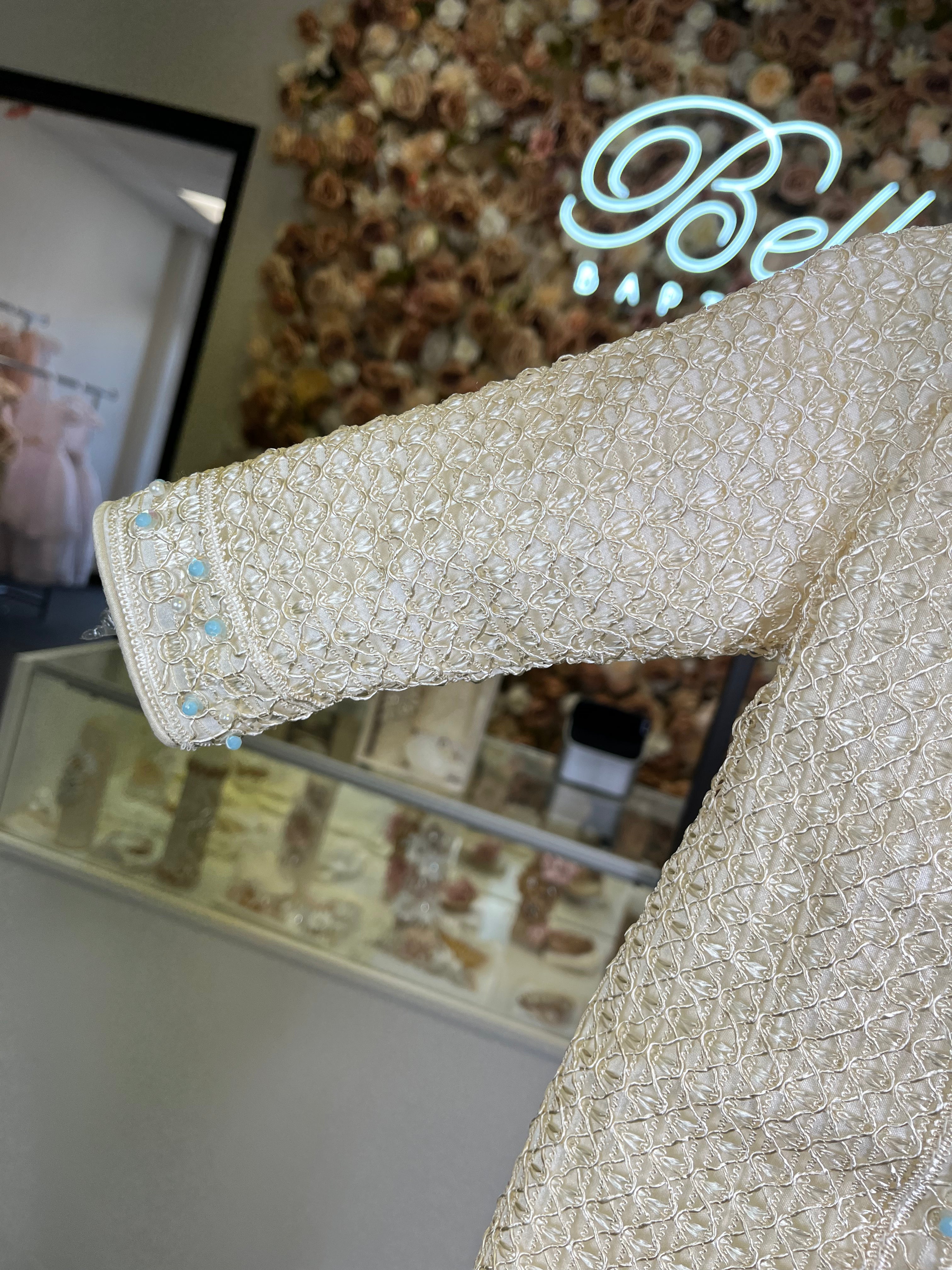 Prince Samuel boy outfit in ivory with blue stones FINAL SALE/VENTA FINAL