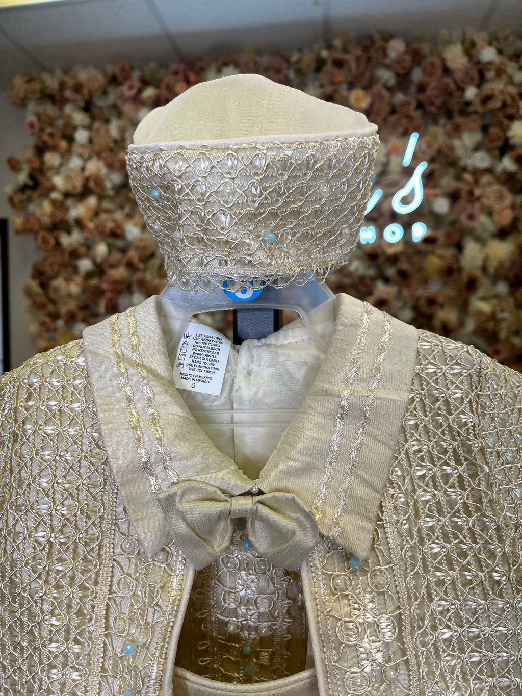 Prince Samuel boy outfit in Champagne with blue stones FINAL SALE/VENTA FINAL