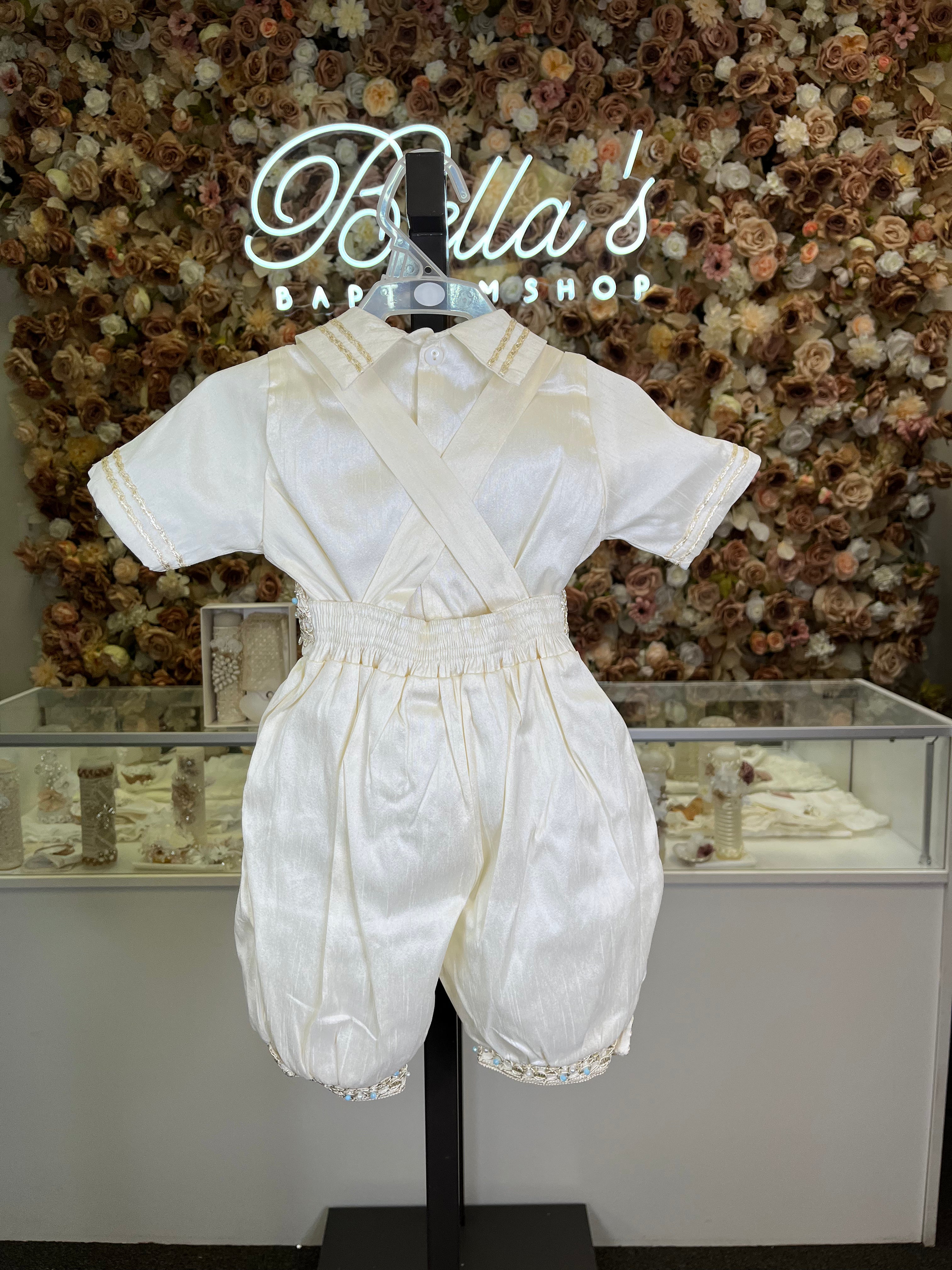 Prince Samuel boy outfit in ivory with blue stones FINAL SALE/VENTA FINAL