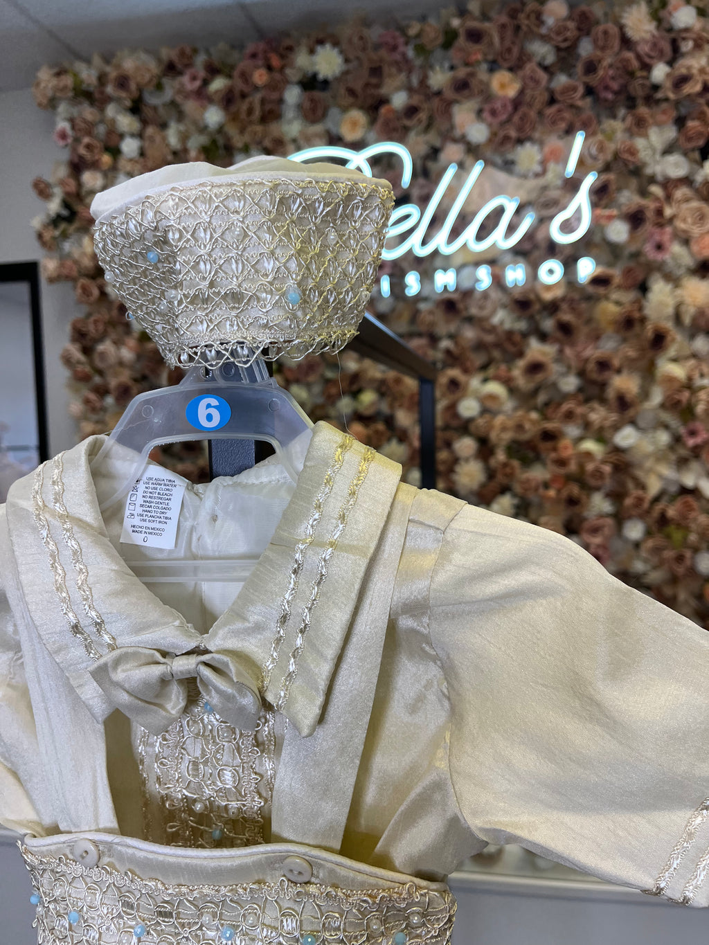 Prince Samuel boy outfit in Champagne with blue stones FINAL SALE/VENTA FINAL