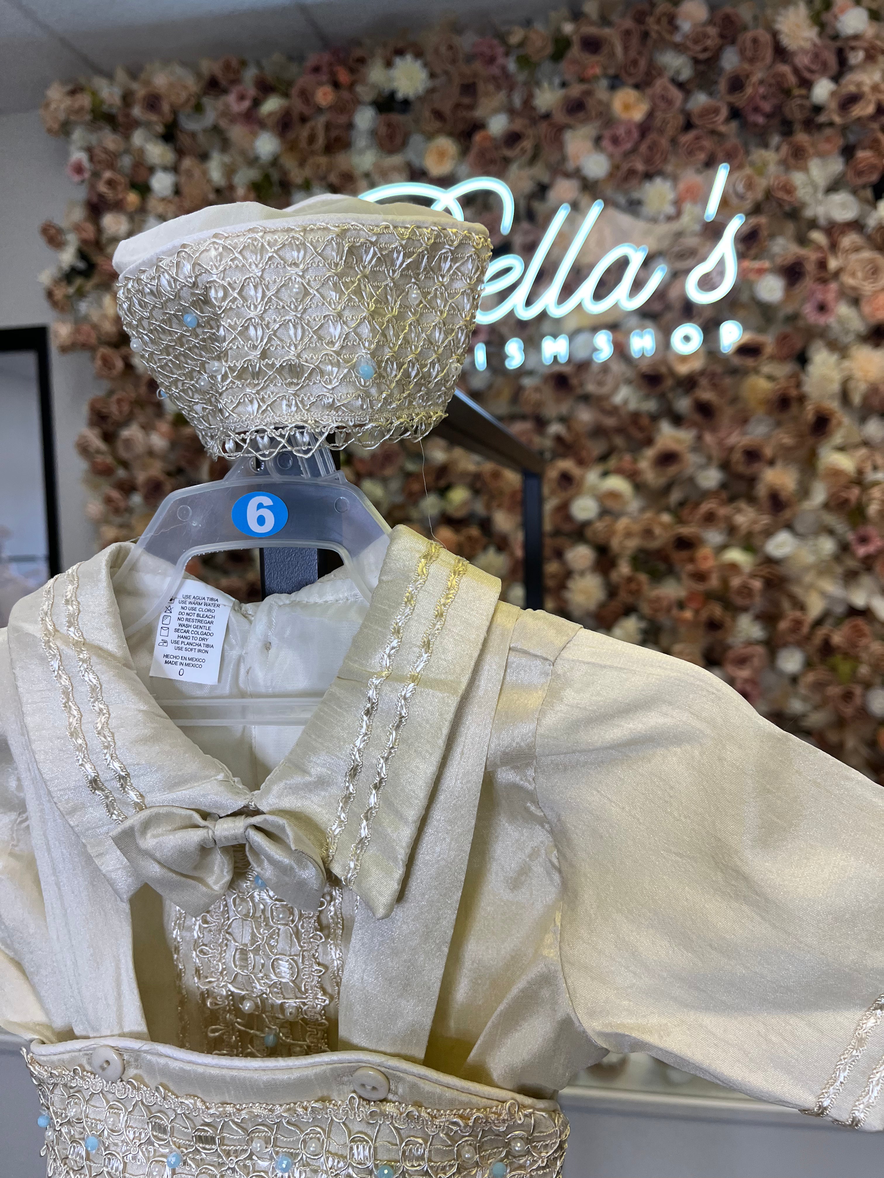 Prince Samuel boy outfit in Champagne with blue stones FINAL SALE/VENTA FINAL