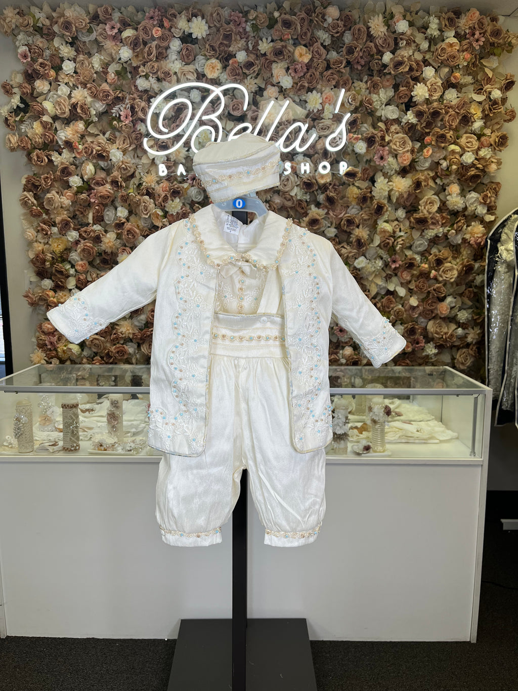 Prince Ricardo boy outfit in ivory with blue stones FINAL SALE/VENTA FINAL