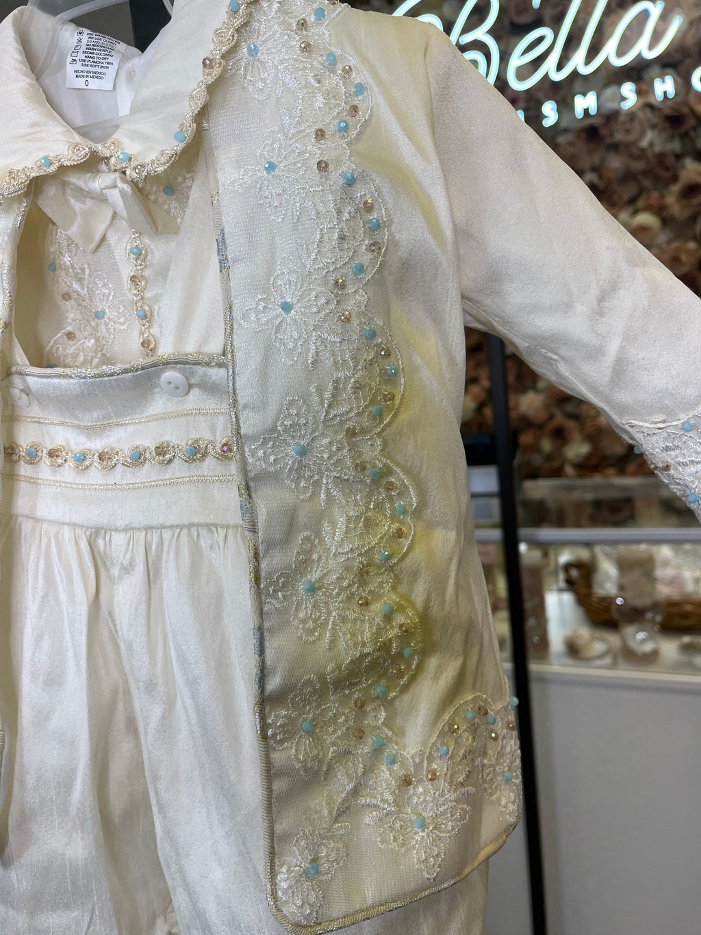 Prince Ricardo boy outfit in ivory with blue stones FINAL SALE/VENTA FINAL