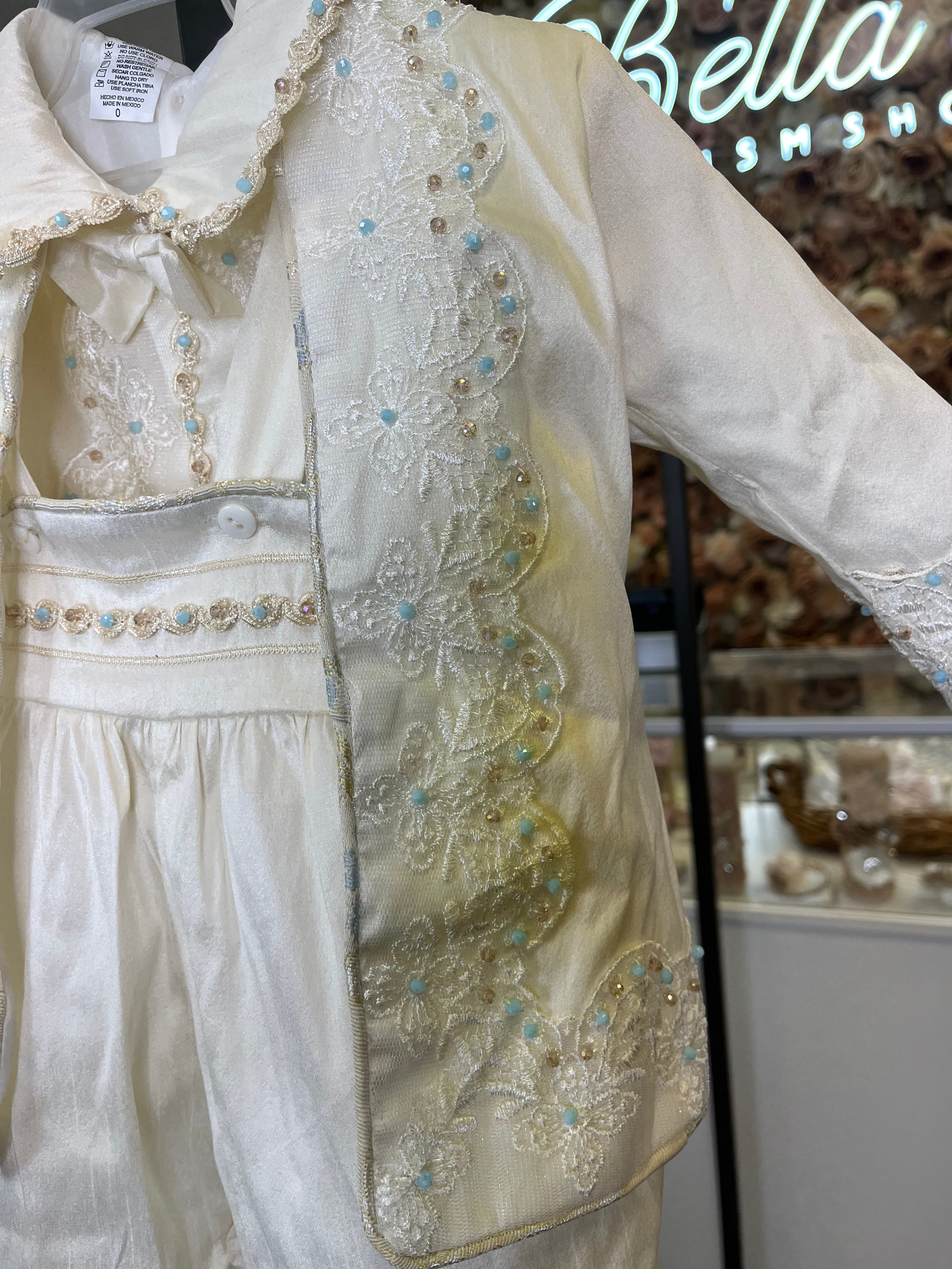 Prince Ricardo boy outfit in ivory with blue stones FINAL SALE/VENTA FINAL