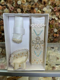 3 piece Cross Baptism Candle Set for boys in champagne Style 59