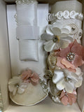 3 piece Girl baptism candle set in ivory Style 102