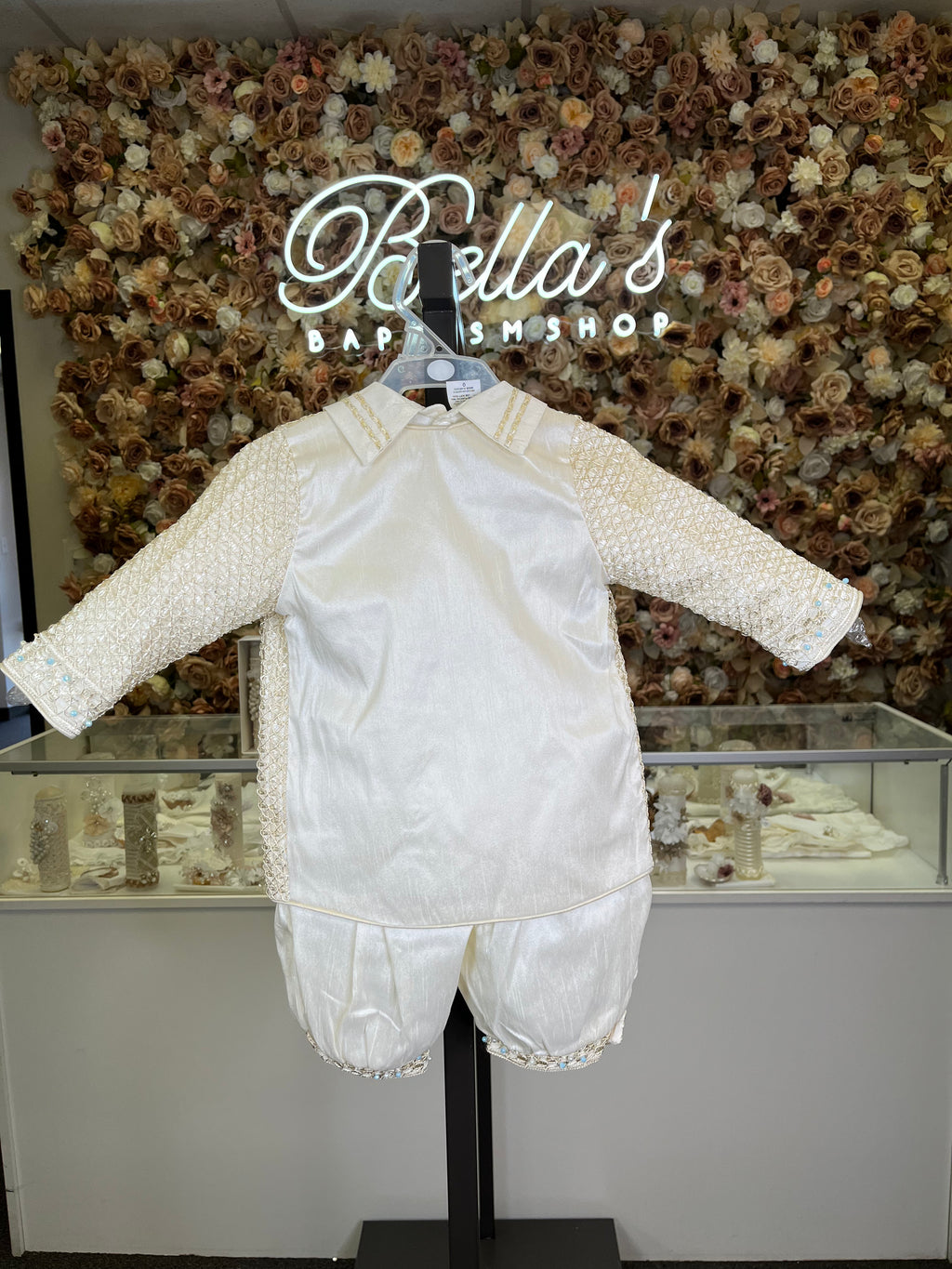 Prince Samuel boy outfit in ivory with blue stones FINAL SALE/VENTA FINAL