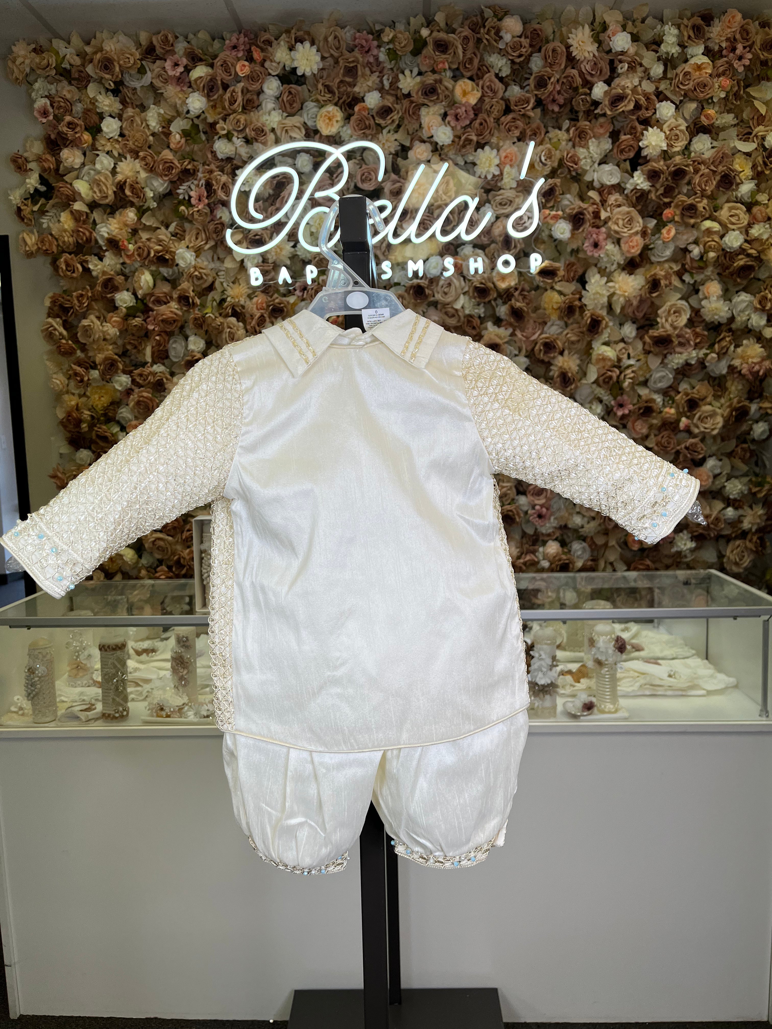 Prince Samuel boy outfit in ivory with blue stones FINAL SALE/VENTA FINAL