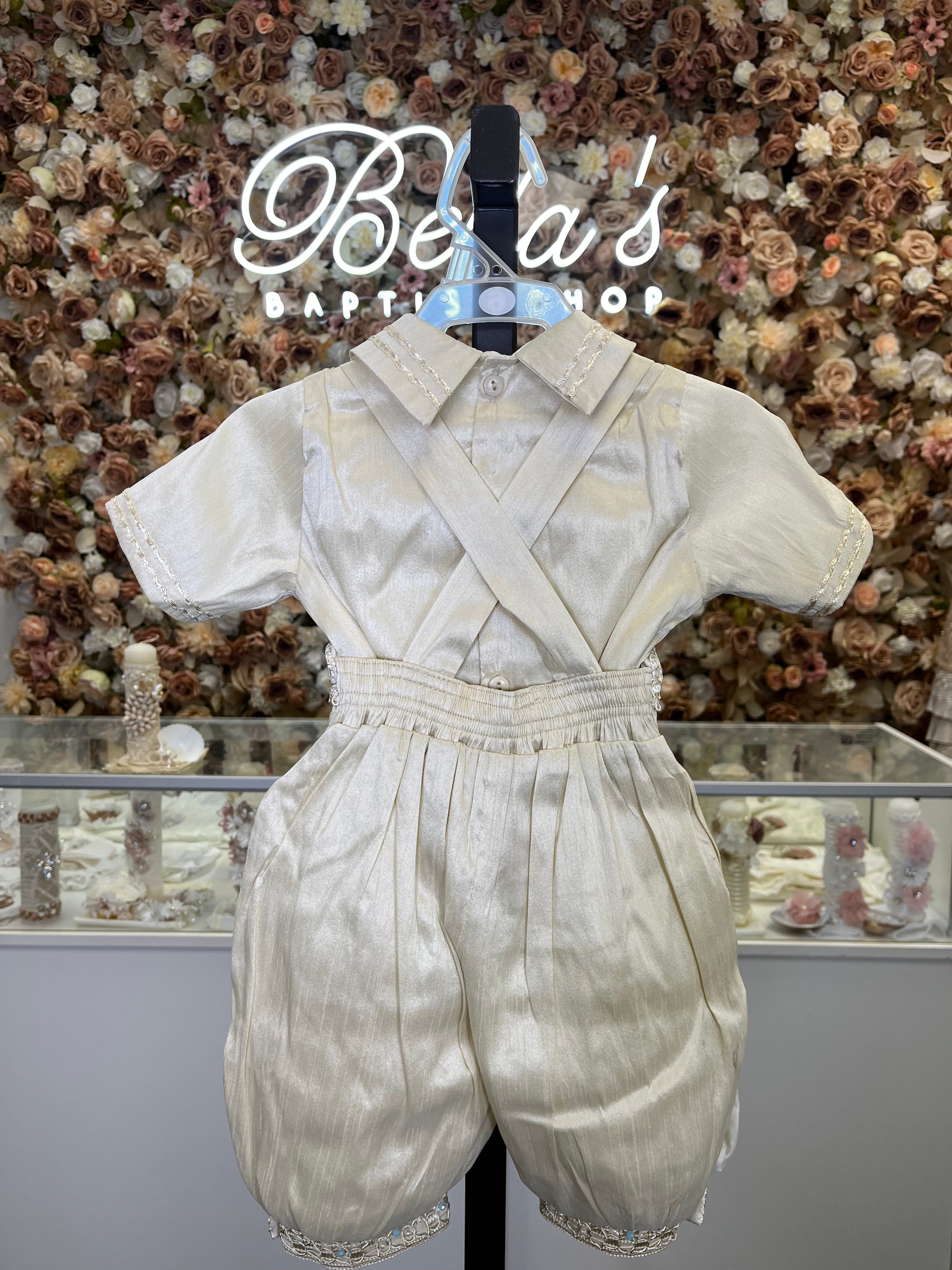 Prince Samuel boy outfit in Champagne with blue stones FINAL SALE/VENTA FINAL