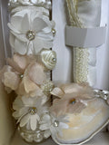 3 piece Girl baptism candle set in ivory Style 101