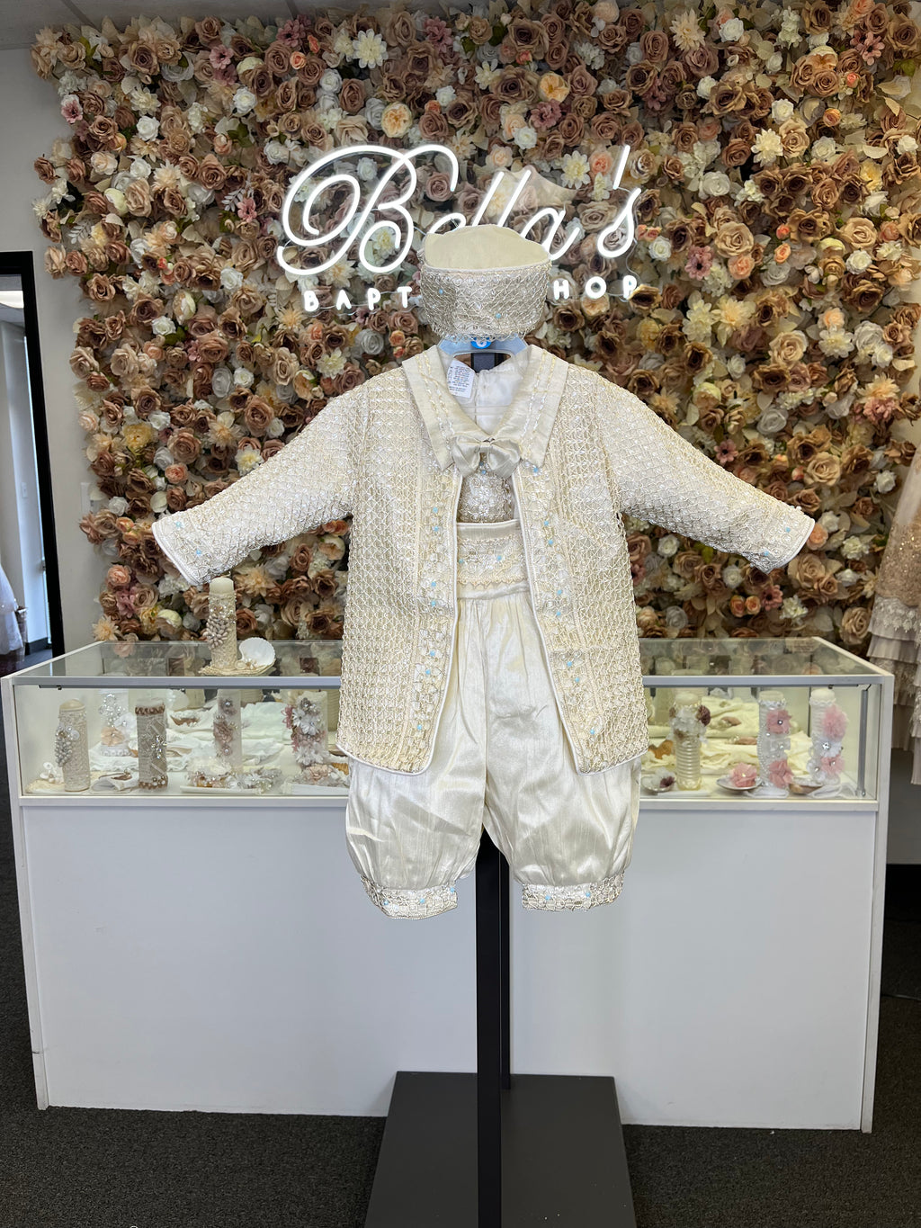 Prince Samuel boy outfit in Champagne with blue stones FINAL SALE/VENTA FINAL