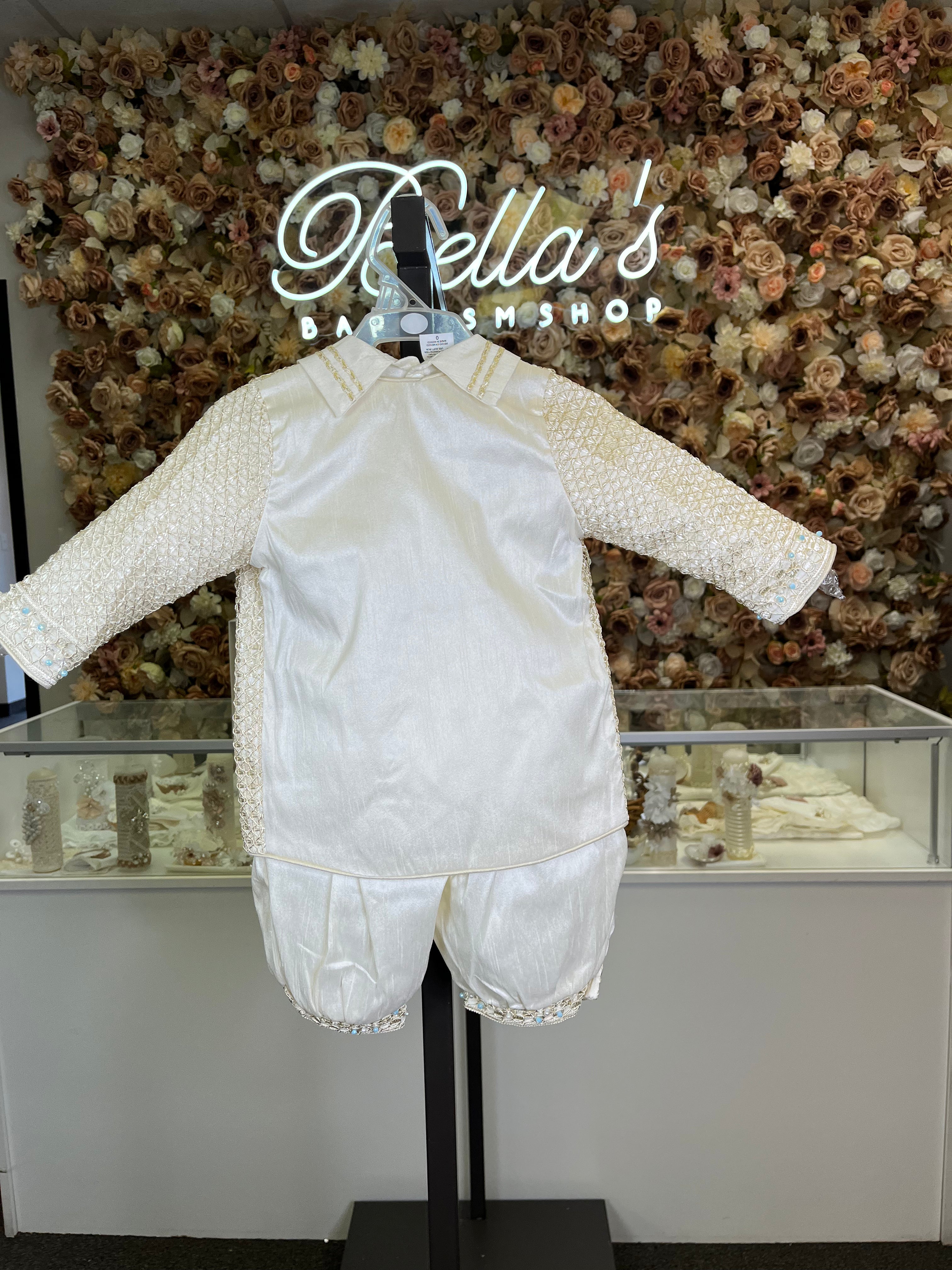 Prince Samuel boy outfit in ivory with blue stones FINAL SALE/VENTA FINAL
