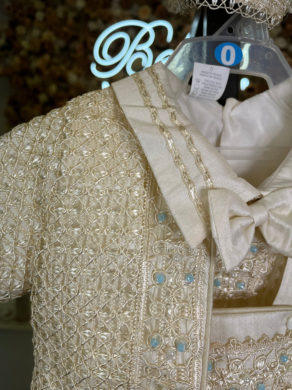 Prince Samuel boy outfit in ivory with blue stones FINAL SALE/VENTA FINAL