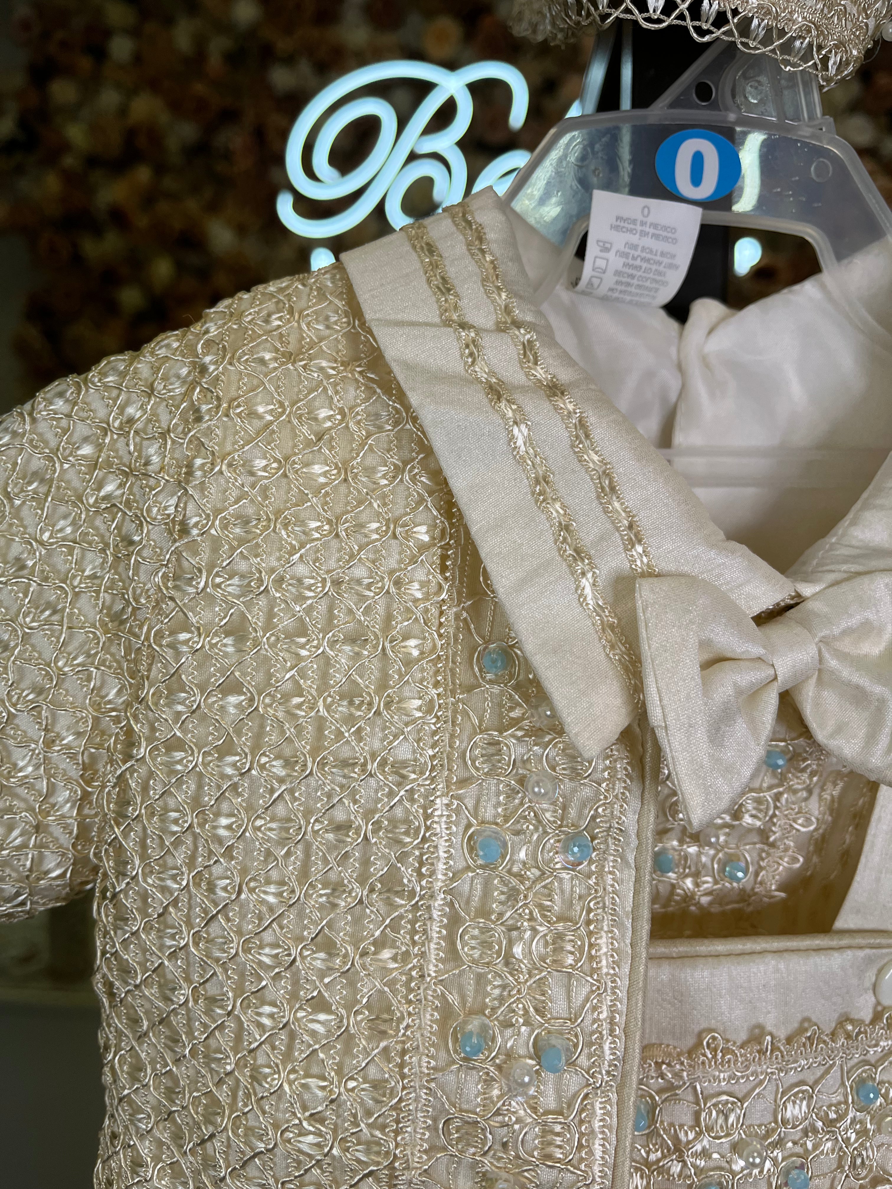 Prince Samuel boy outfit in ivory with blue stones FINAL SALE/VENTA FINAL