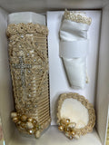 3 piece Cross Baptism Candle Set for boys in champagne Style 64