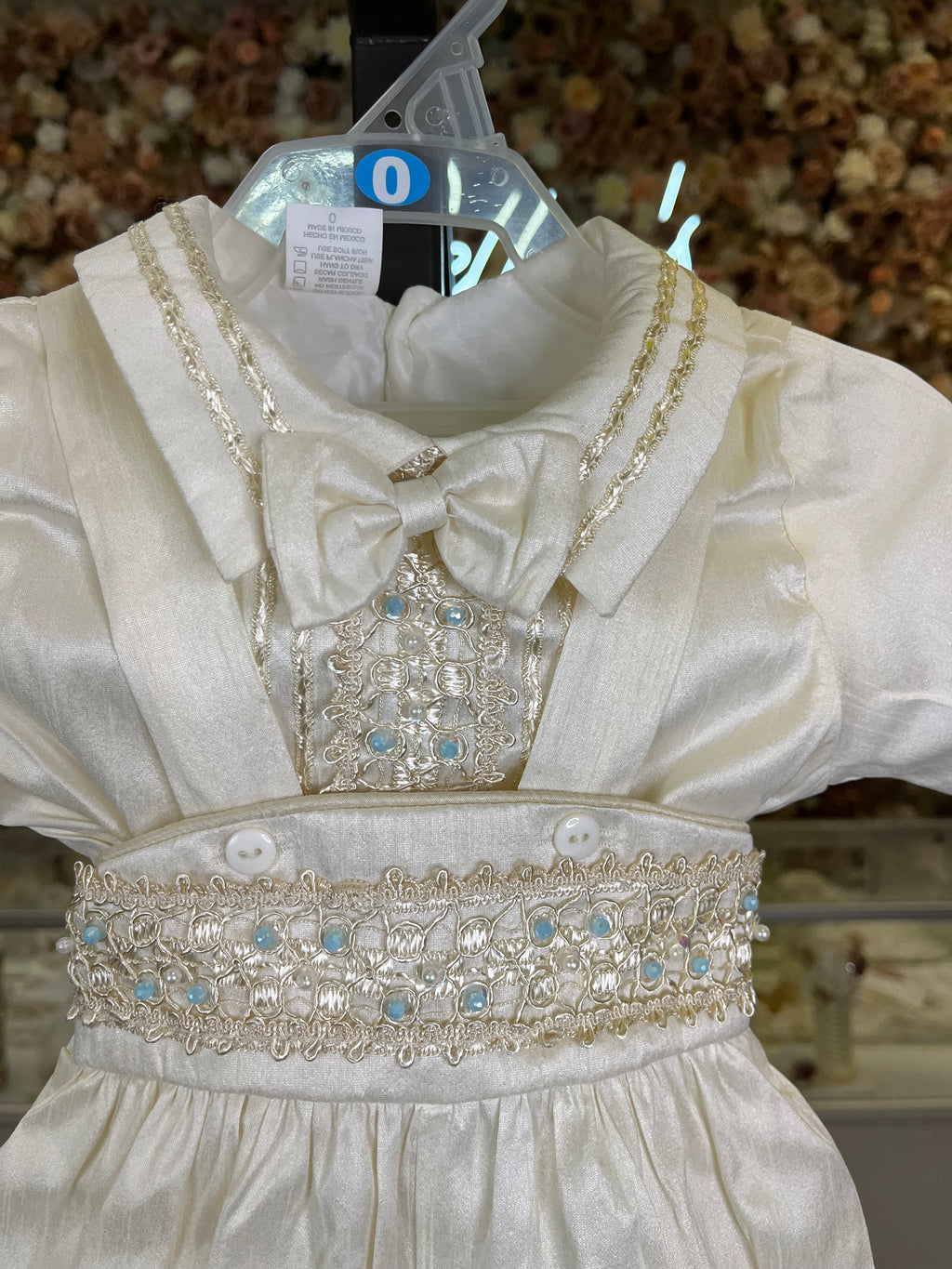 Prince Samuel boy outfit in ivory with blue stones FINAL SALE/VENTA FINAL