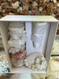 3 piece Girl baptism candle set in ivory Style 104