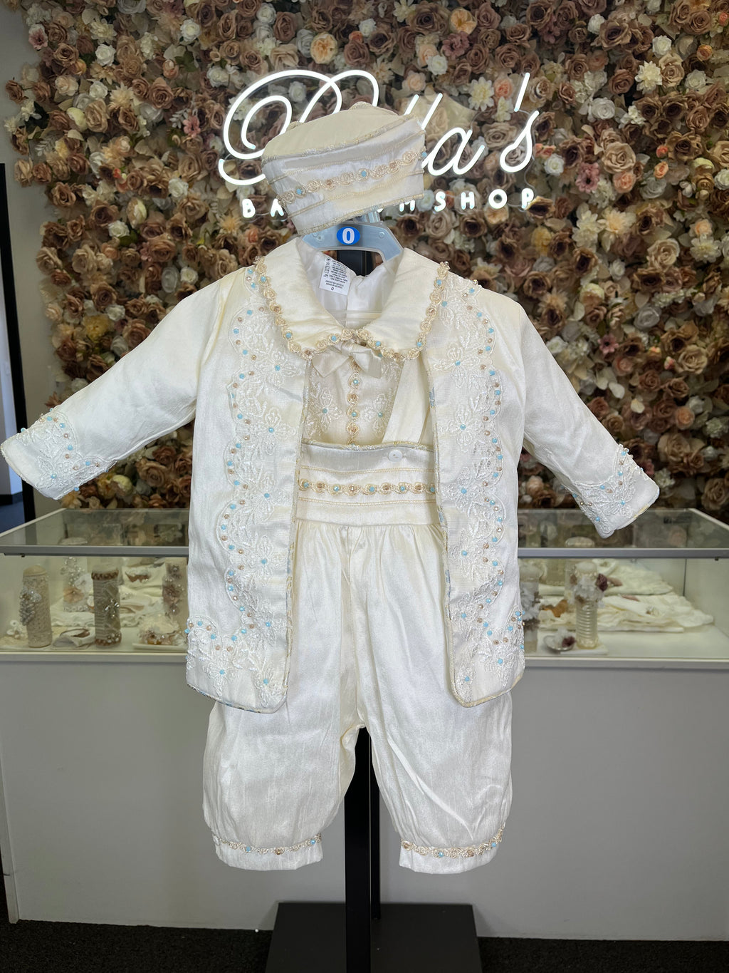 Prince Ricardo boy outfit in ivory with blue stones FINAL SALE/VENTA FINAL