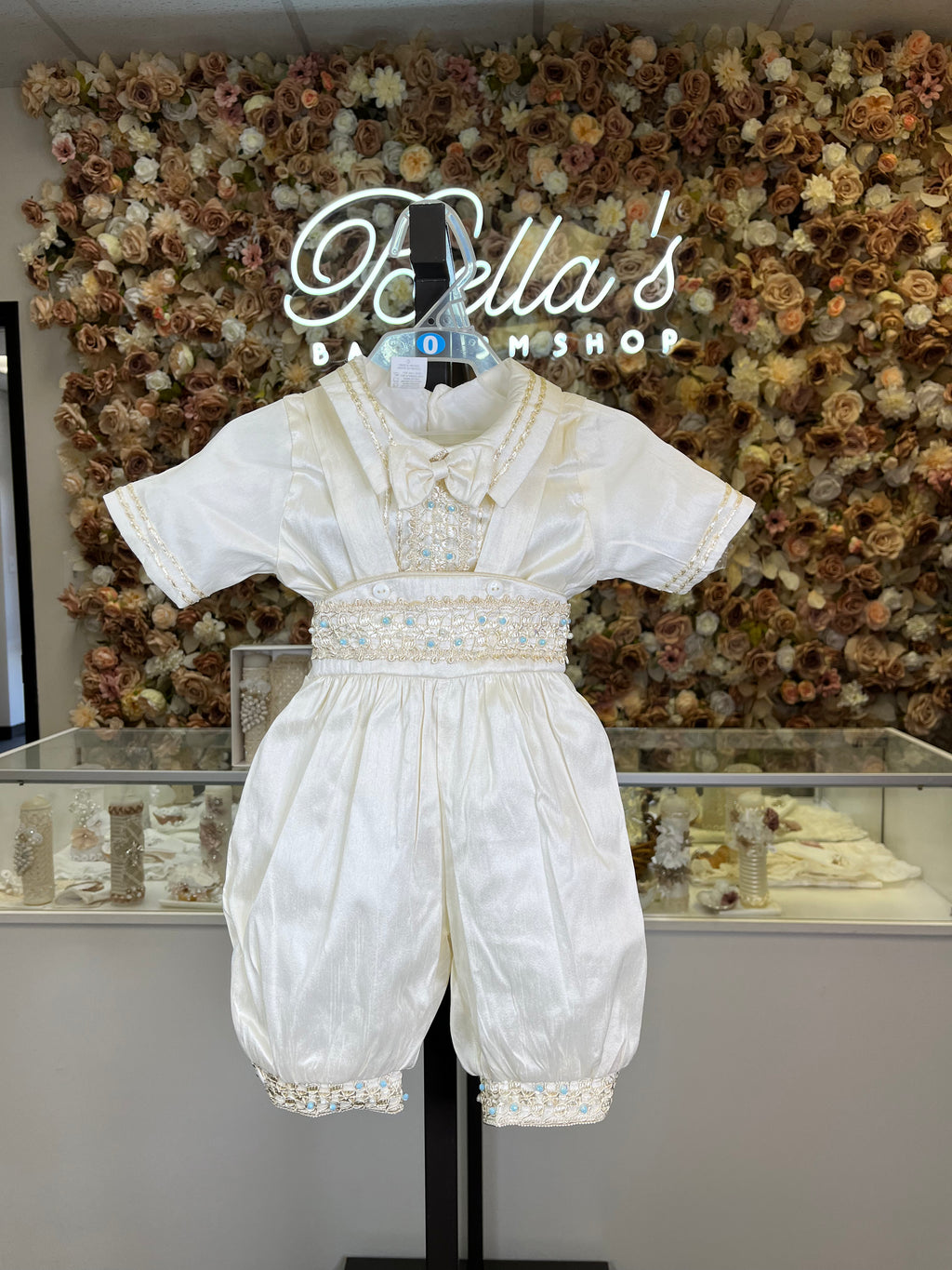 Prince Samuel boy outfit in ivory with blue stones FINAL SALE/VENTA FINAL