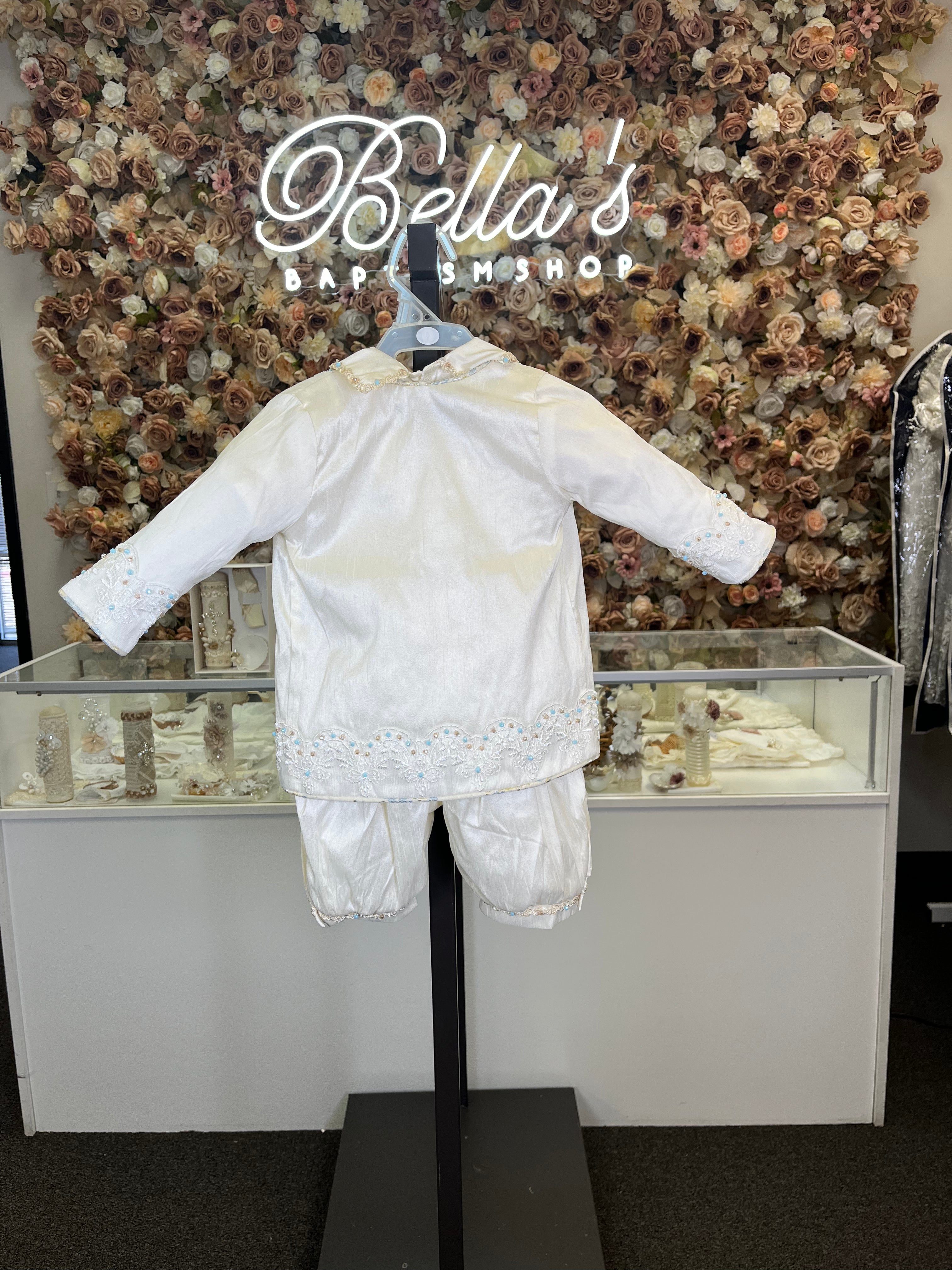 Prince Ricardo boy outfit in ivory with blue stones FINAL SALE/VENTA FINAL