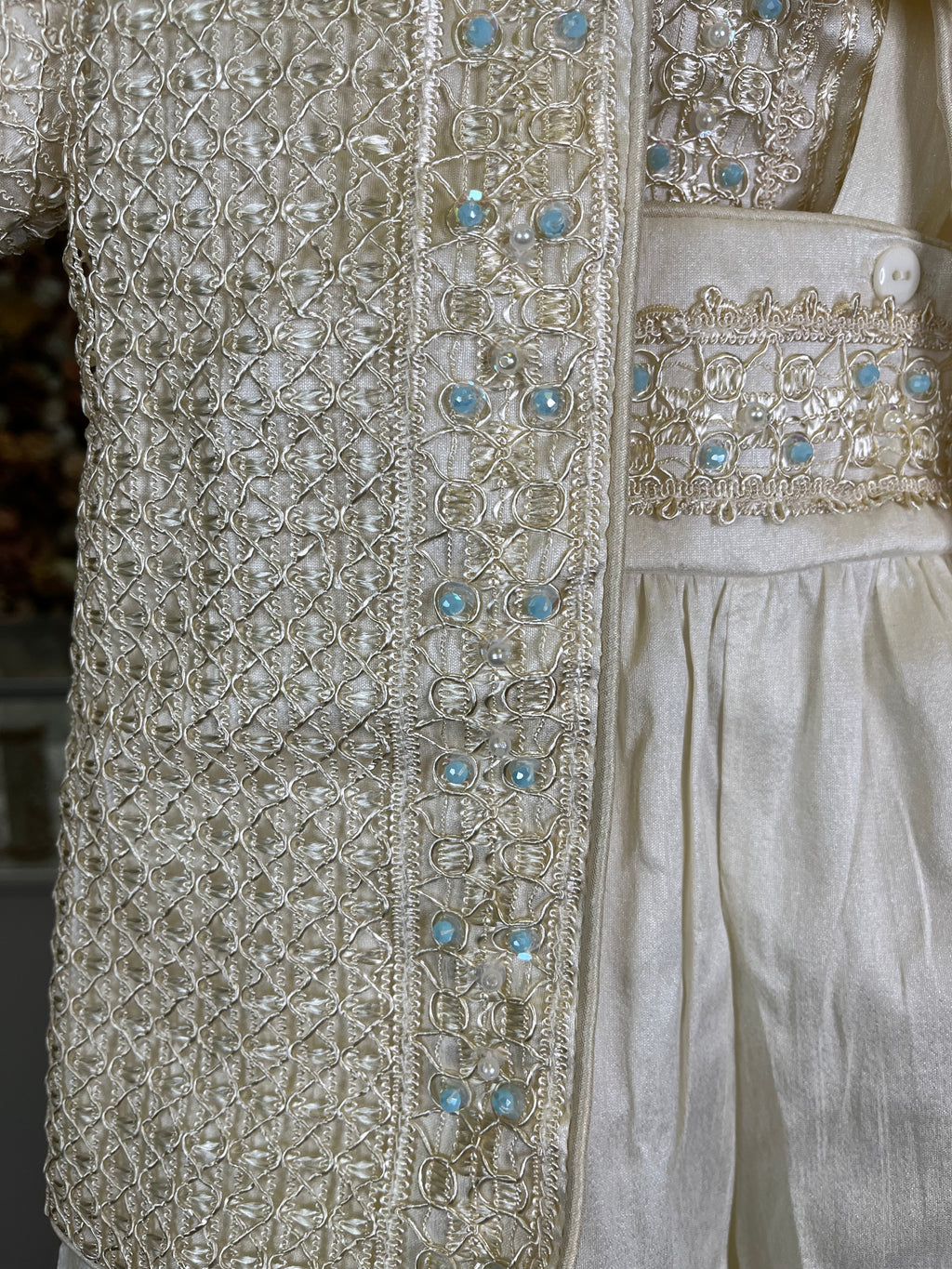 Prince Samuel boy outfit in ivory with blue stones FINAL SALE/VENTA FINAL