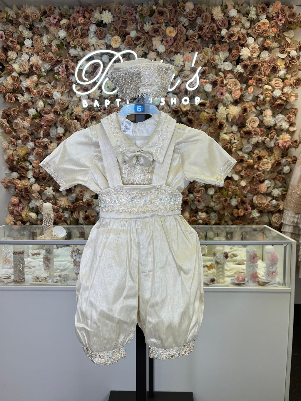 Prince Samuel boy outfit in Champagne with blue stones FINAL SALE/VENTA FINAL
