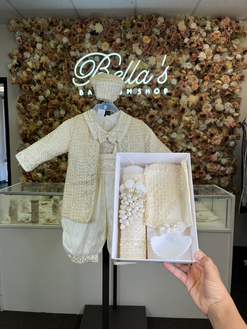 Prince Samuel boy outfit in ivory with blue stones FINAL SALE/VENTA FINAL