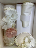 3 piece Girl baptism candle set in ivory Style 104