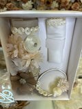 3 piece Girl baptism candle set in ivory Style 103