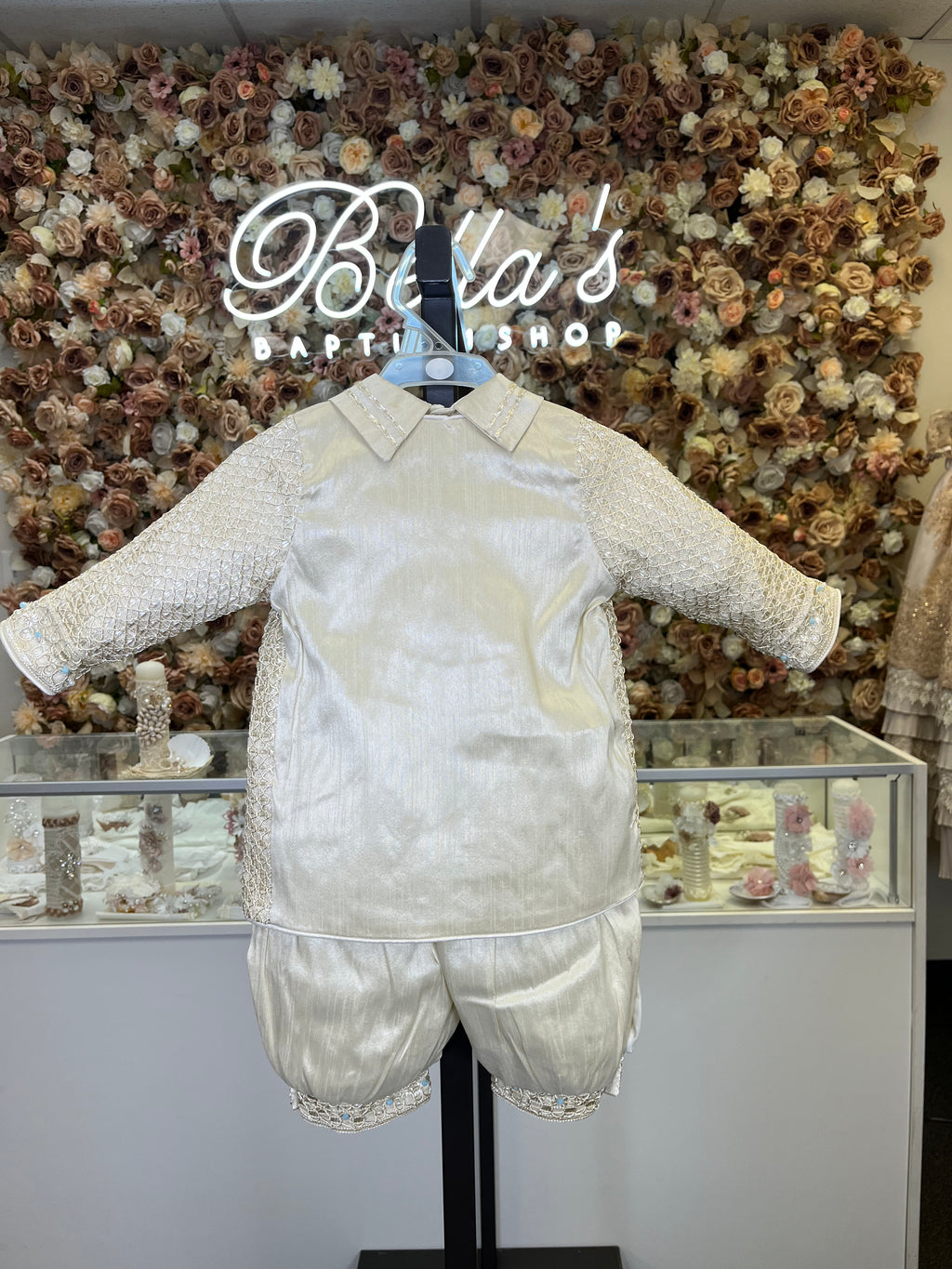 Prince Samuel boy outfit in Champagne with blue stones FINAL SALE/VENTA FINAL